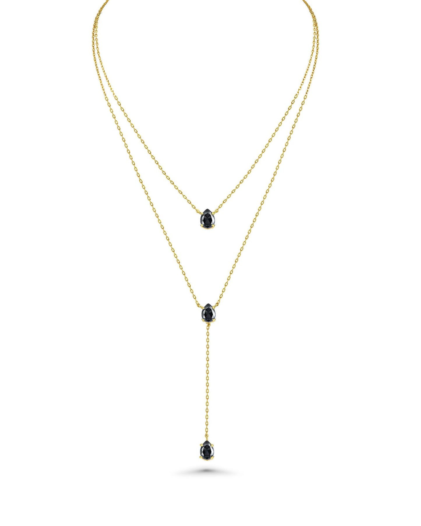 SNGIA Long 18K Gold Plated Blue Green Red Layered Pendant Necklace For Women (Emerald, Ruby, Seafoam, Sky, Sapphire, Pink), Dainty Birthstone Necklace, Statement Necklace Jewelry Gifts. (Noir)
