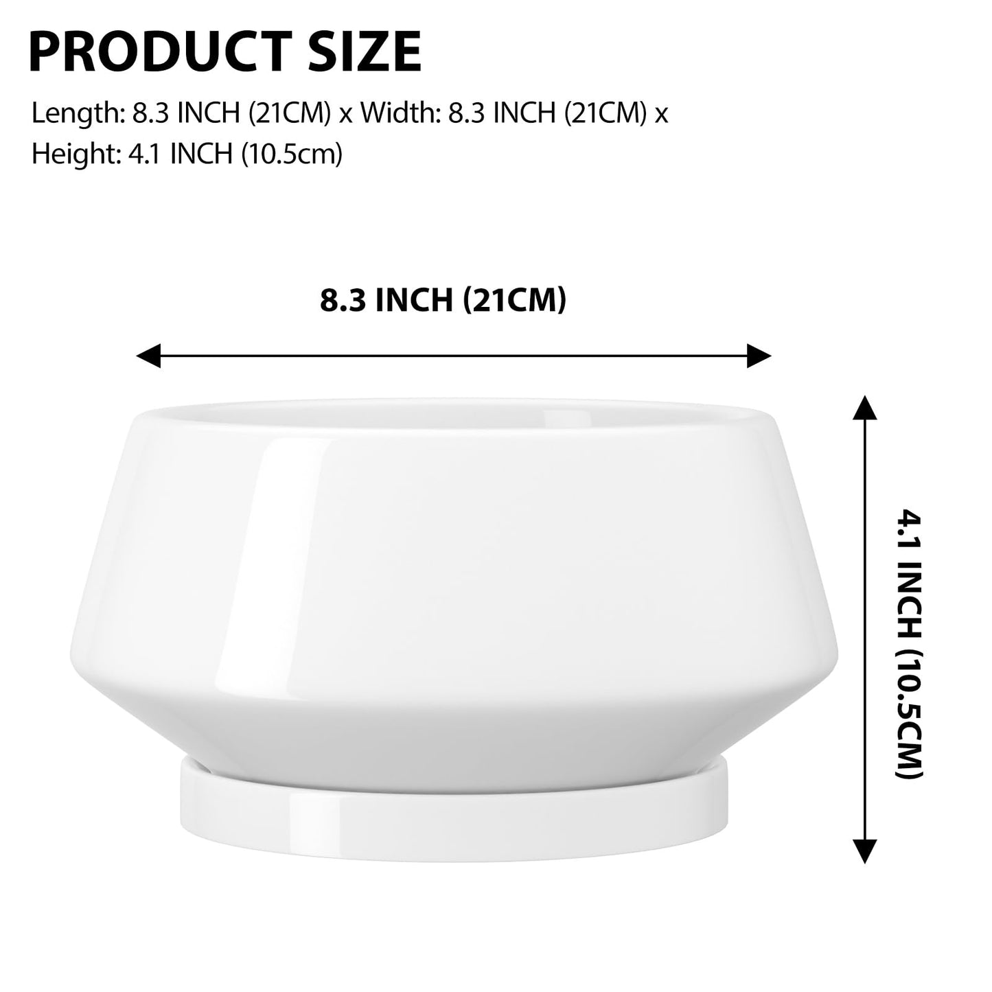 XiHuaer 8.3 Inch Ceramic Planter with Drainage Hole and Saucer, Indoor Outdoor Plant Pot for Plants, White