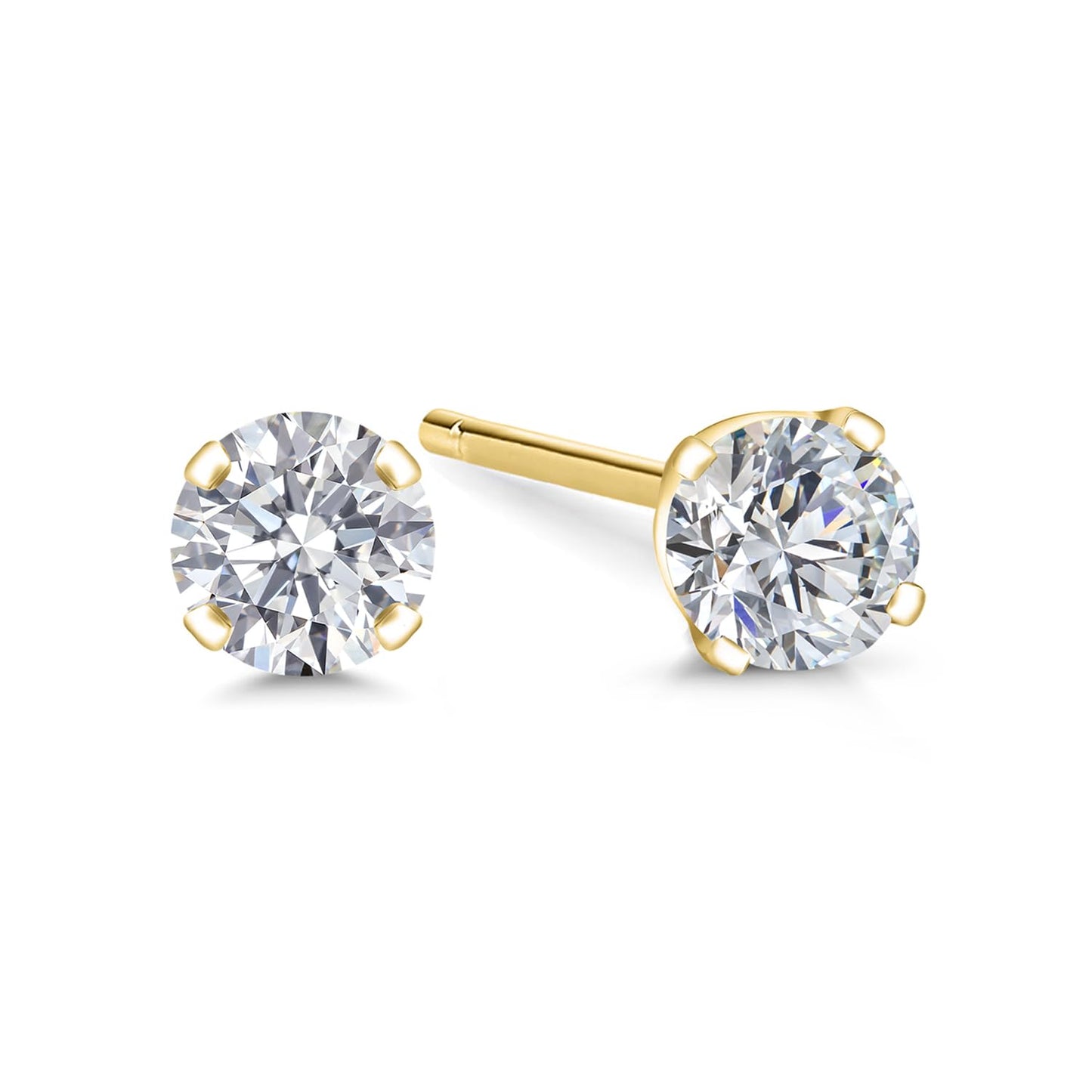Gem Stone King 0.20 to 6 Cttw 14K Gold Lab Grown Diamond Stud Earrings | Gold Earrings For Women Men | E-F Color | VS1-VS2 Clarity | Yellow Gold | 0.20 Carats - Not IGI Certified