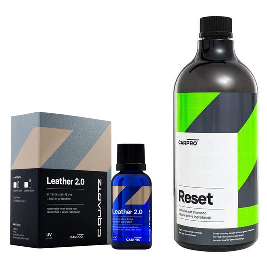 CARPRO CQUARTZ Leather 2.0 50mL Kit Reset Intensive Car Shampoo 1 Liter, Perfect Partner to Nanotechnology Based Sealants and Coatings - Bundle