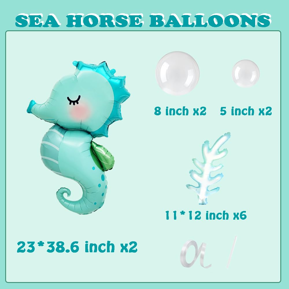 Inflatable Seahorse Balloons Under The Sea Party Decorations Ocean Mermaid Starfish Octopus Dolphin Beach Shell Theme Sea Animal Balloons Arch Kit Decor For Birthday Baby Shower Party Decorations