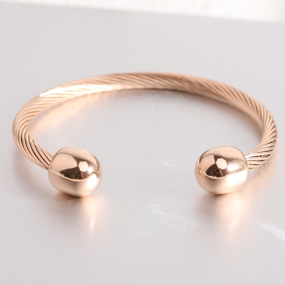 LXBQYSTO Cable Wire Twisted Cuff Bangle Bracelet For Women 14K Gold/rose/silver Stainless Steel Jewelry for Women Gift (Open-Rose Gold1)