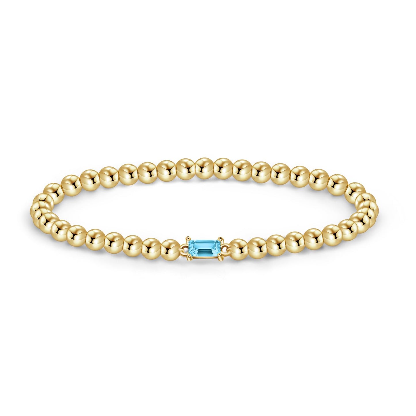 Free bird Birthstone Bracelet 14K Gold Bracelets March Aquamarine Birthstone Bracelet Handmade Stretch Beaded Bracelets Blue Gemstone Jewelry Bracelet for Women