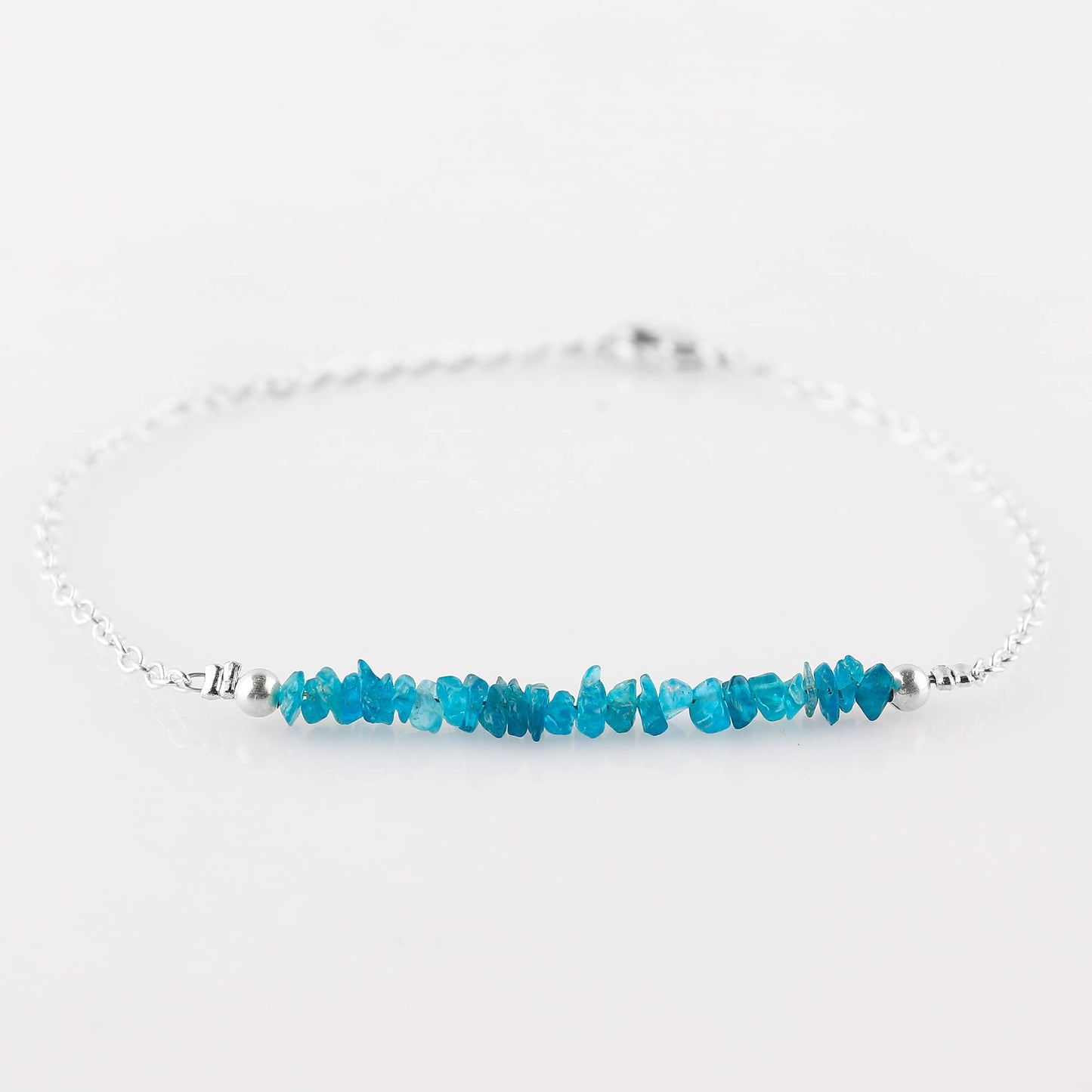 Gemimpression Handmade Neon Apatite Chips Bar Bracelet – Natural Energy Healing Crystals – Silver Plated Adjustable 8 Inch Chain – Christmas Gift