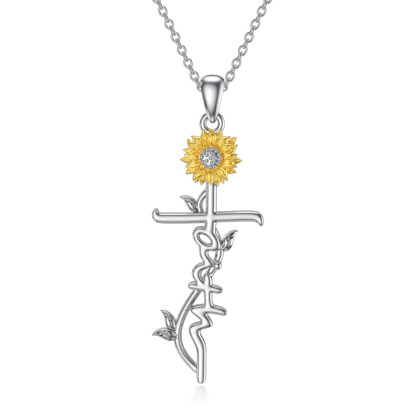 SEDITAO Cross Necklace 925 Sterling Silver Faith Hope Cross Pendant Necklace Sunflower Jewelry Gifts for Women