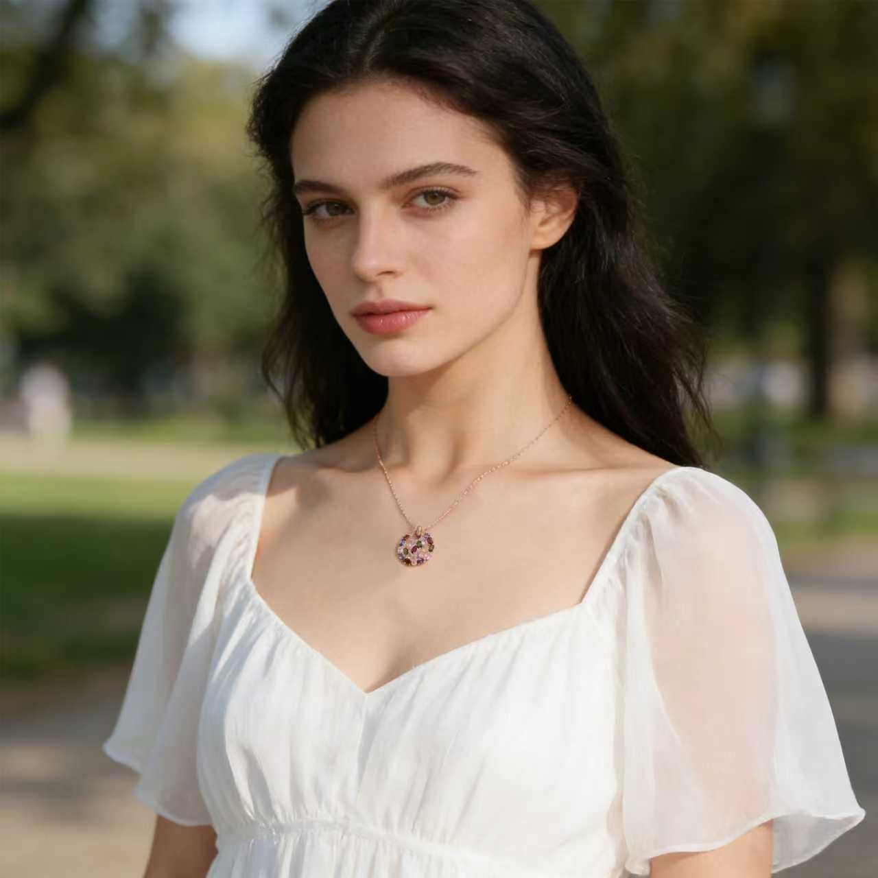 Kim Carrey Italian Elegant Rose Gold Necklace for Ladies | 18K Rose Gold Plated Necklace Pendant for Women | Gemstone necklace, Gift for Daughter, Wife, Mom, Her Jewelry (Floral Clutch)