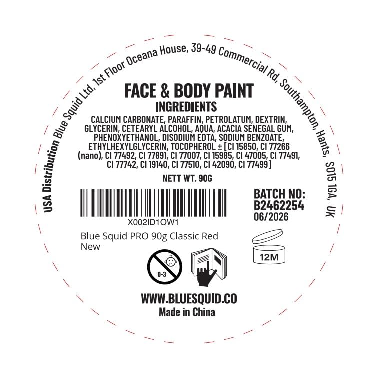 Blue Squid PRO Face Paint - Professional Water Based Single Cake Facepaint & Body Paints - SFX Makeup, Kids Adults Face Painting for Costume, Halloween, Cosplay - Classic Red 90g / 3oz