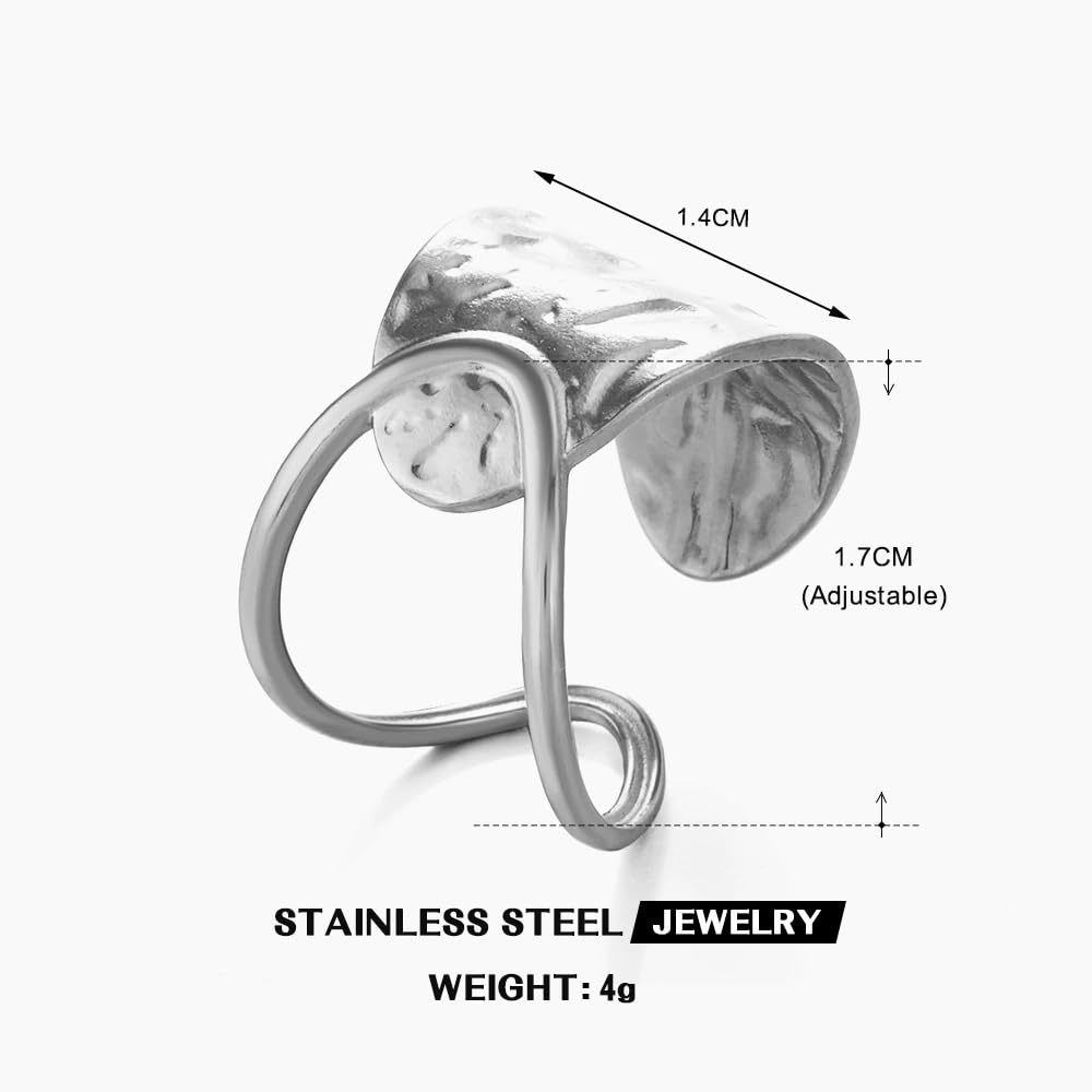 AIETUE Chunky Rings For Women, Gold Silver Thumb Ring Asymmetrical Wavy Curve Ring Adjustable Non Tarnish Dainty Stainless Steel New Year Anniversary Birthday Jewelry Gift (Crossing Silver)