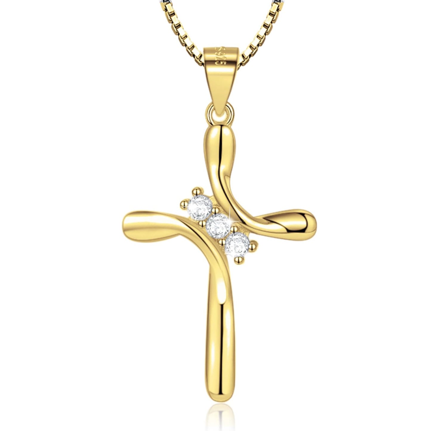 EVERU S925 Sterling Silver Cross Necklace for Women Birthstone Necklace with Cubic Zirconia 18K Gold Plated Cross Pendant Jewelry Ideal Gift Gold