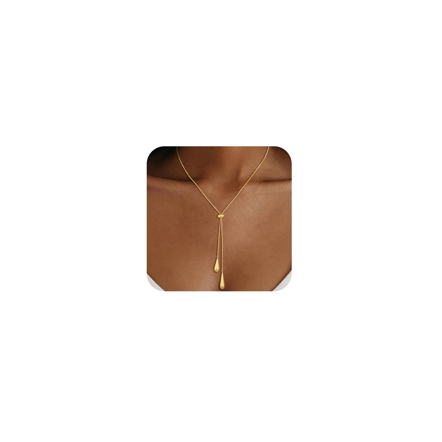 CHESKY Lariat Gold Necklace for Women, Dainty Long Necklace 14k Gold Plated Y-Shaped Pendant Necklace Trendy Large Water Droplet Chain Drop Necklaces Simple Gold Jewelry for Women Gifts