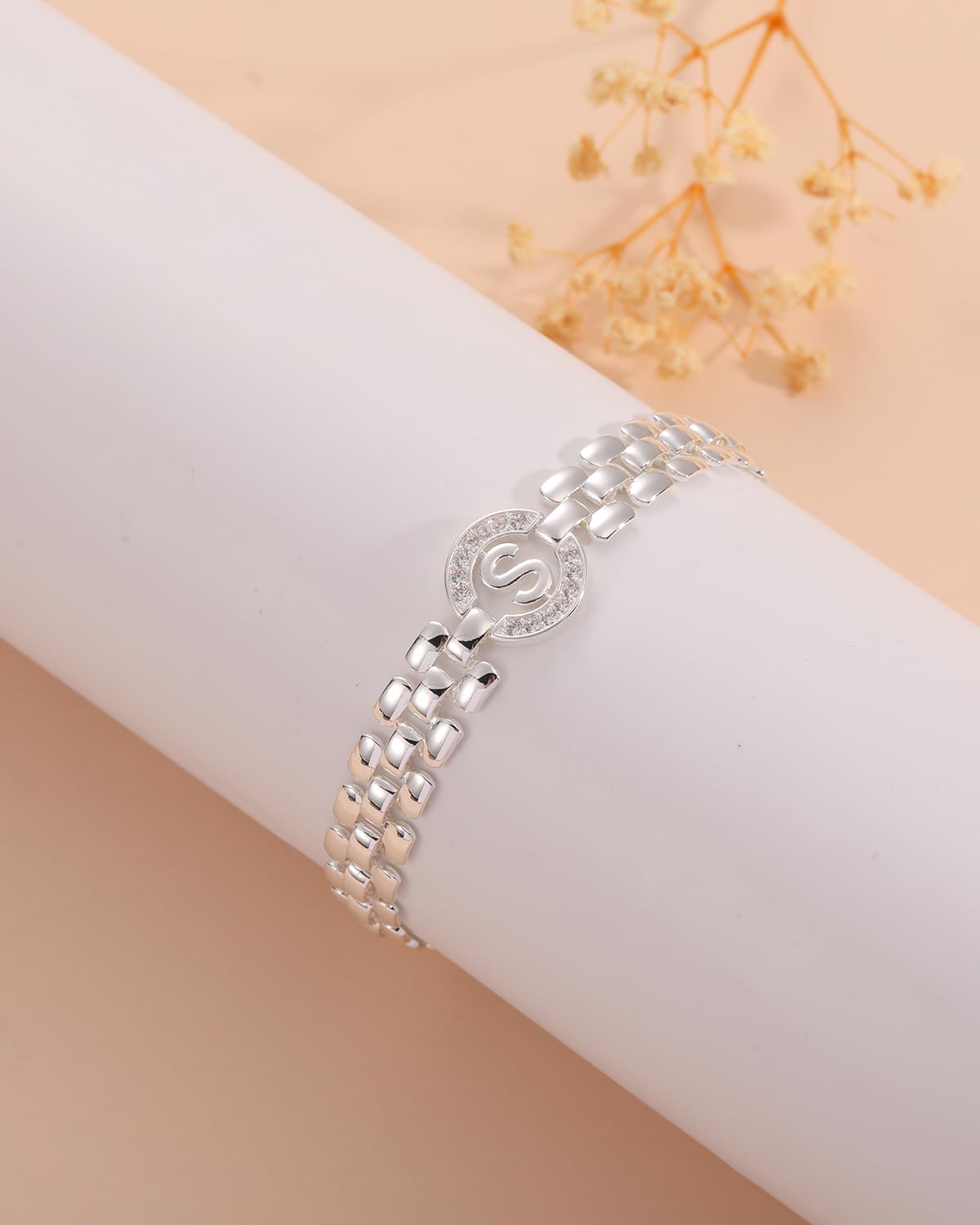 WEDDINEN Initial Bracelet,Silver Letter Bracelets for Women, Thick Bangle Wrist Gold Alphabet Bracelets for Women, Christmas Gifts for Women Jewelry Initial L Charm Chain