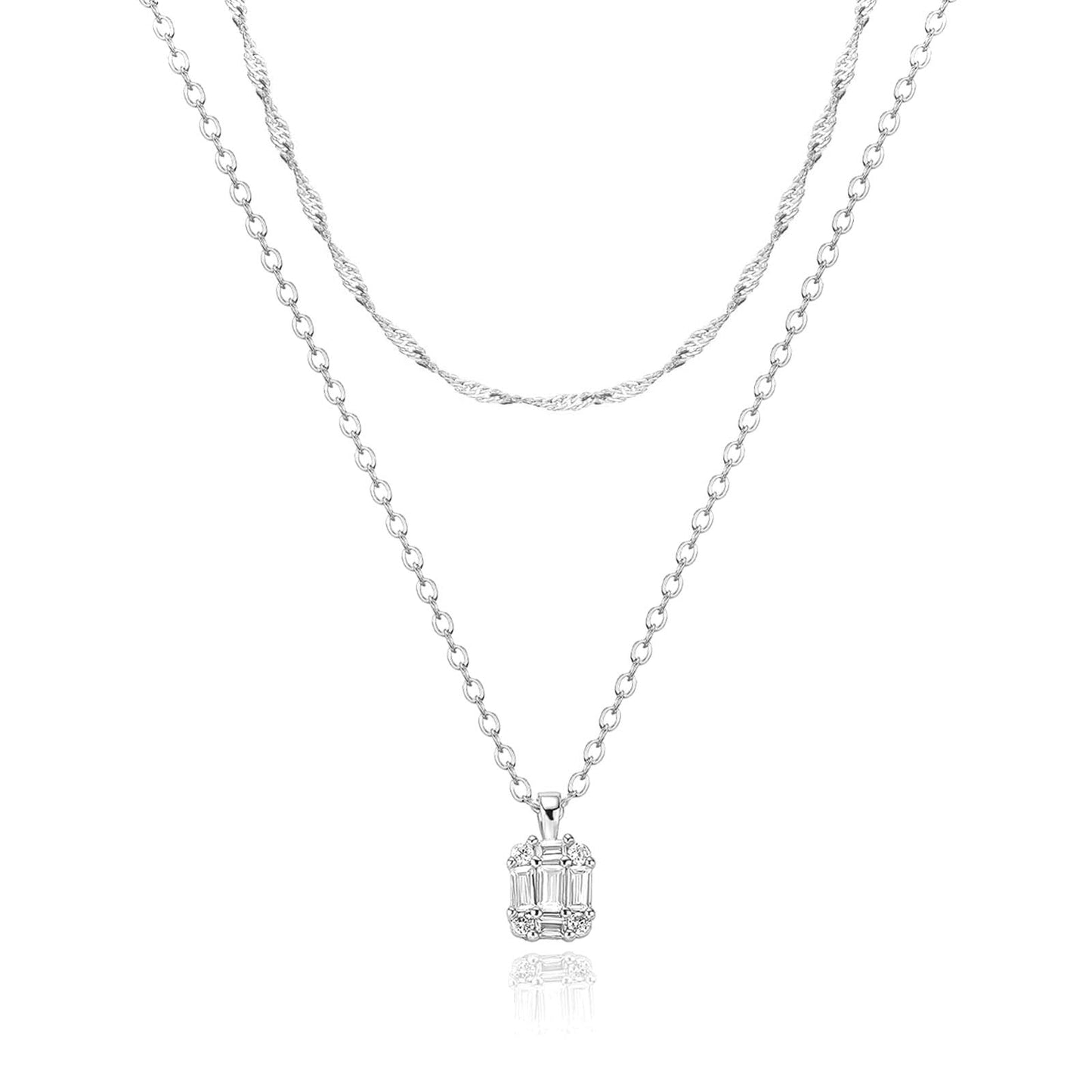 Zeffy Silver Necklace for Women Dainty Silver Layered Necklaces Prom Diamond Necklace Simple Chain CZ Choker Necklaces Silver Set Jewelry Gifts for Women