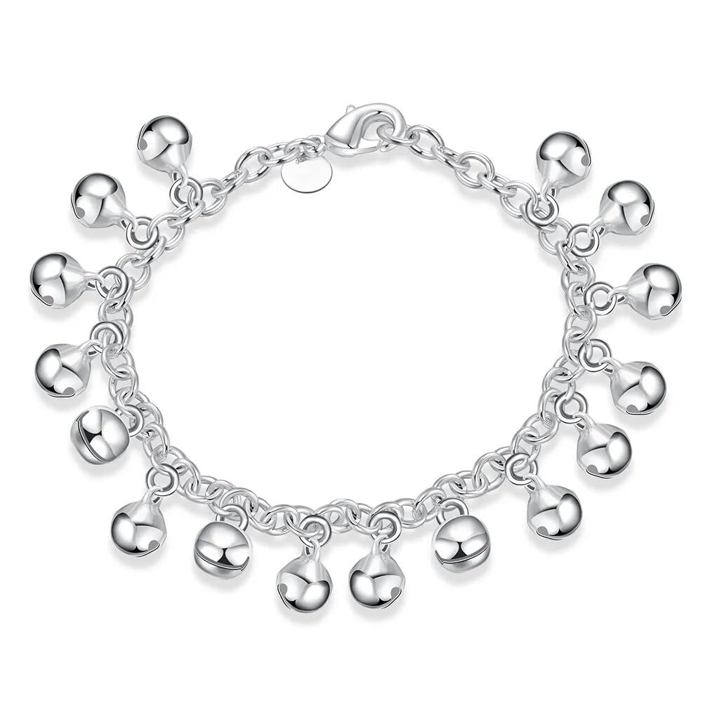 OSIRIDEH2 Bell Bracelet 925 Sterling Silver Bells Sounds Bead Chain Bracelet for Women Wedding Engagement Party Jewelry Jingling Bracelets (bracelet)