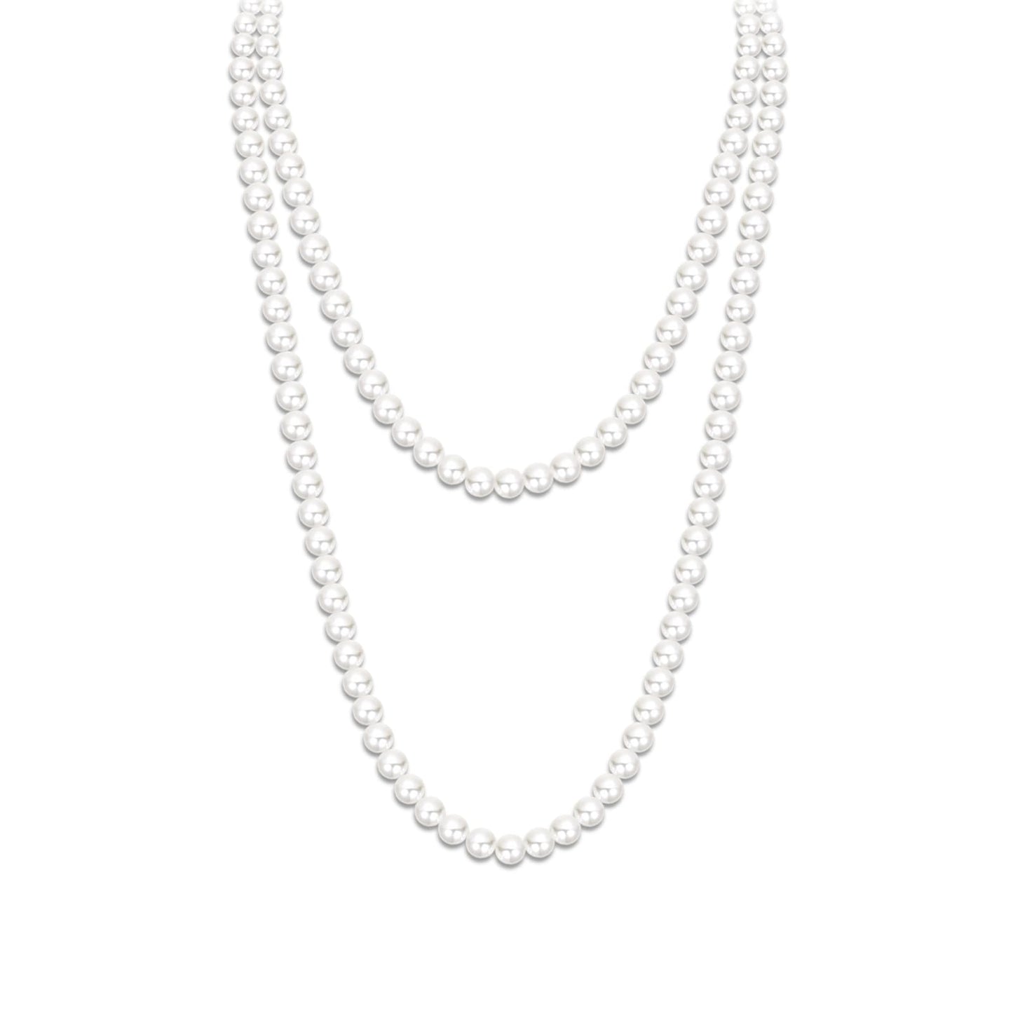 Zeffy Long Pearl Necklaces for Women Faux Cream White Pearl Strand Layered Necklace 1920s Gatsby Costume Jewelry