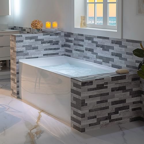 WOODBRIDGE 60" Acrylic Rectangular Alcove Soaking Bathtub in White with Right Drain, Brushed Nickel Pop-Up Drain Included BA6030R