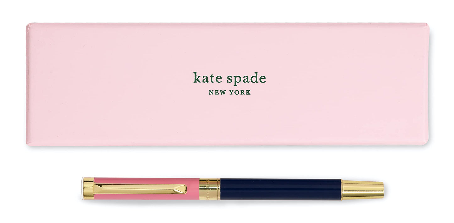 kate spade new york Black Ink Ballpoint Pen with Reusable Gift Box, Professional Office Pen for Women Accepts Standard Refills (Pink/Navy Colorblock)
