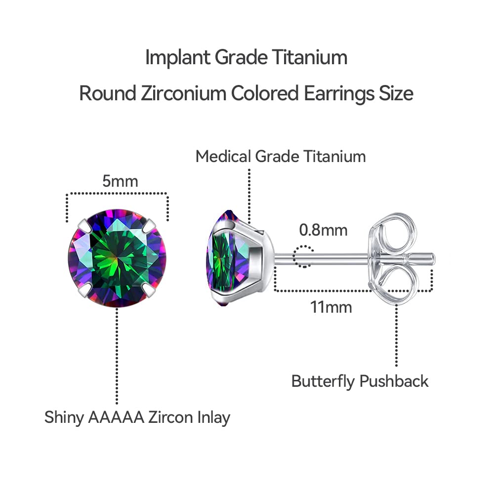Limerencia Hypoallergenic G23 Titanium Earrings, F136 Implant Grade Pure Titanium, Suitable for Sensitive Ears with Birthstone Crystals CZ Simulated Diamonds (Rainbow Quartz)