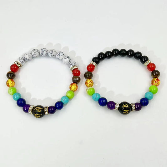 Todenb 7 Chakra Bracelets,Aromatherapy Essential Oil Diffuser Yoga Menditation Beads Bracelet,Black Lava Stone Rock Bead Braided Rope Bracelets for Men Women Jewelry (W)