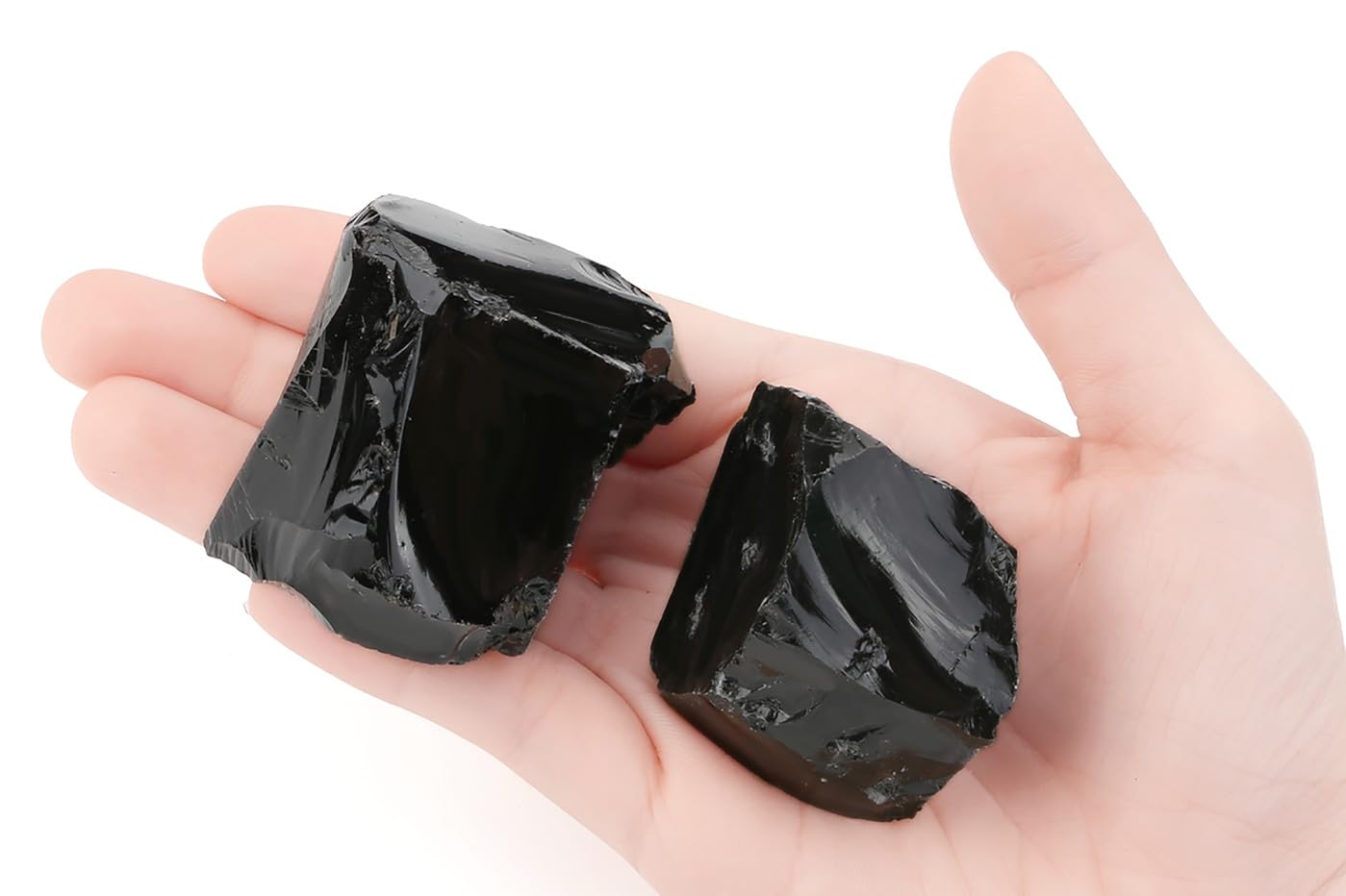 NUKAYAI 2Pcs Black Obsidian 1.8-2.2" Large Raw Crystals Stones Rough Rocks Healing Crystal for Polishing Decoration Cabbing Wicca Reiki Tumbling Wire Wrapping Natrual Rock Gifts