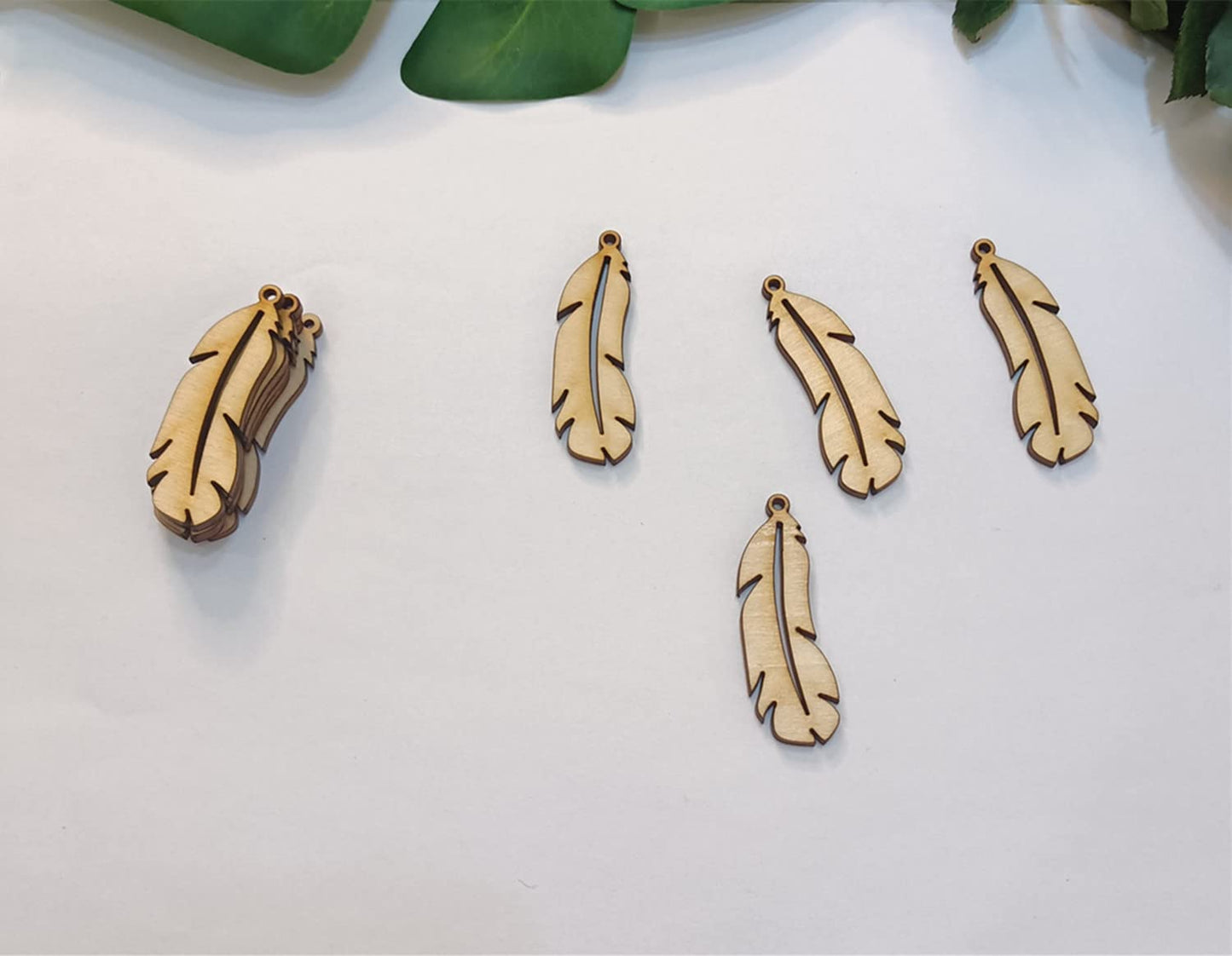 30pcs of Feather Shape DIY Unfinished Wood Jewelry,Laser Cut Natural Wood Earrings Blanks,Wood Feather Shapes (2'')