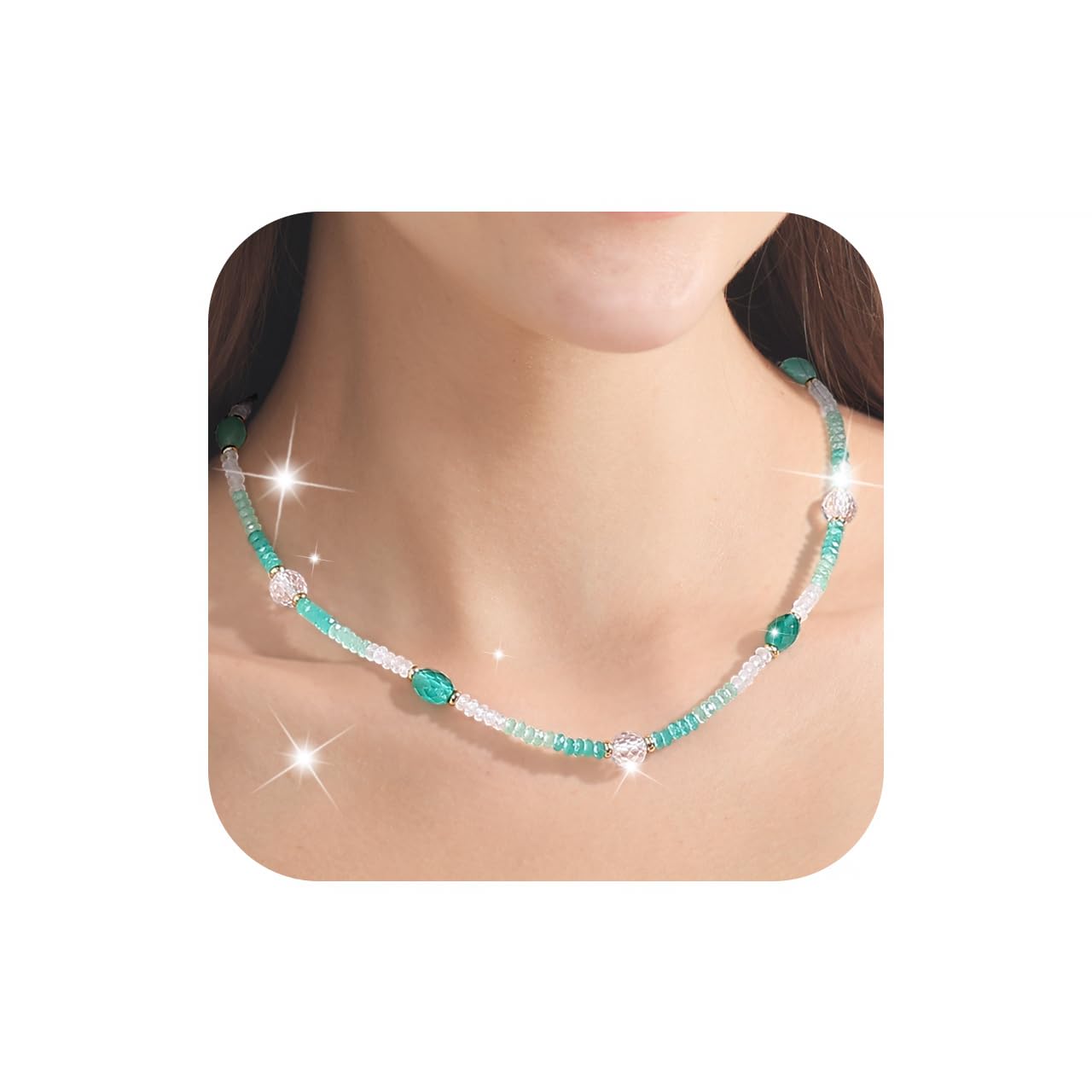 Gmissbabicoo Healing Crystal Necklace for Women Spiritual Zircon Beads Handmade Gemstone with 18k Golden Plated Crystals Stones Beaded Adjustable Necklaces with Jewelry Box Green