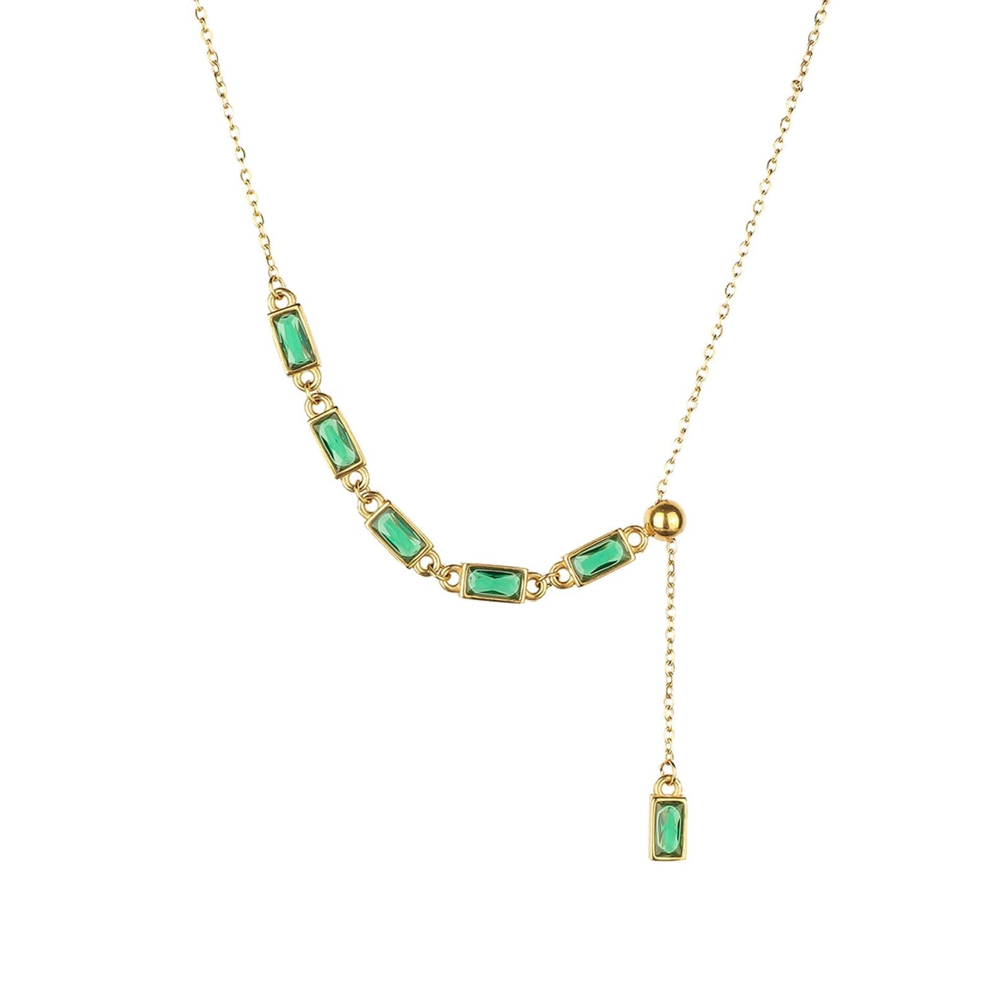 TaYolnFaSo Emerald Y Shaped Necklace 18K Gold Plated Emerald Cut Green CZ Y Lariat Necklace Jewelry Valentine's Day Gift for Women