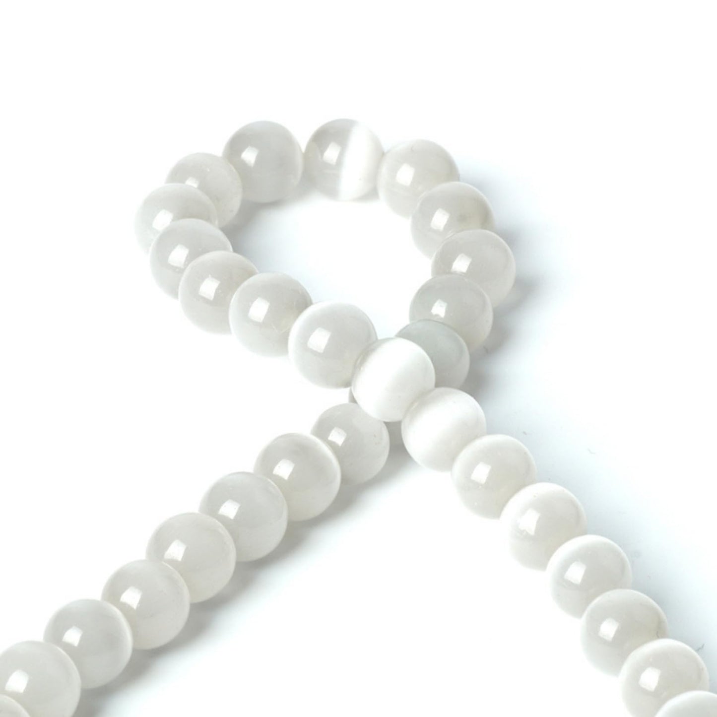 100Pcs Natural Stone 8mm White Cat's Eye Round Loose Gemstone Energy Healing Beads Hole Size 1mm DIY Smooth Beads for Bracelet Necklace Earrings Jewelry Making