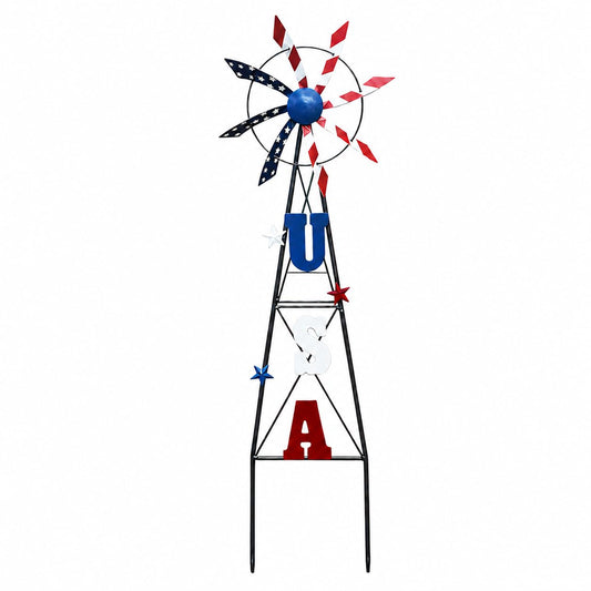 WKHOMEDECO 4th of July Decorations Outdoor, 30 Inch Metal Patriotic Windmill Garden Stake, USA Yard Sign, Red White and Blue Patriotic Yard Decorations, Americana Outdoor Decor for Memorial Day