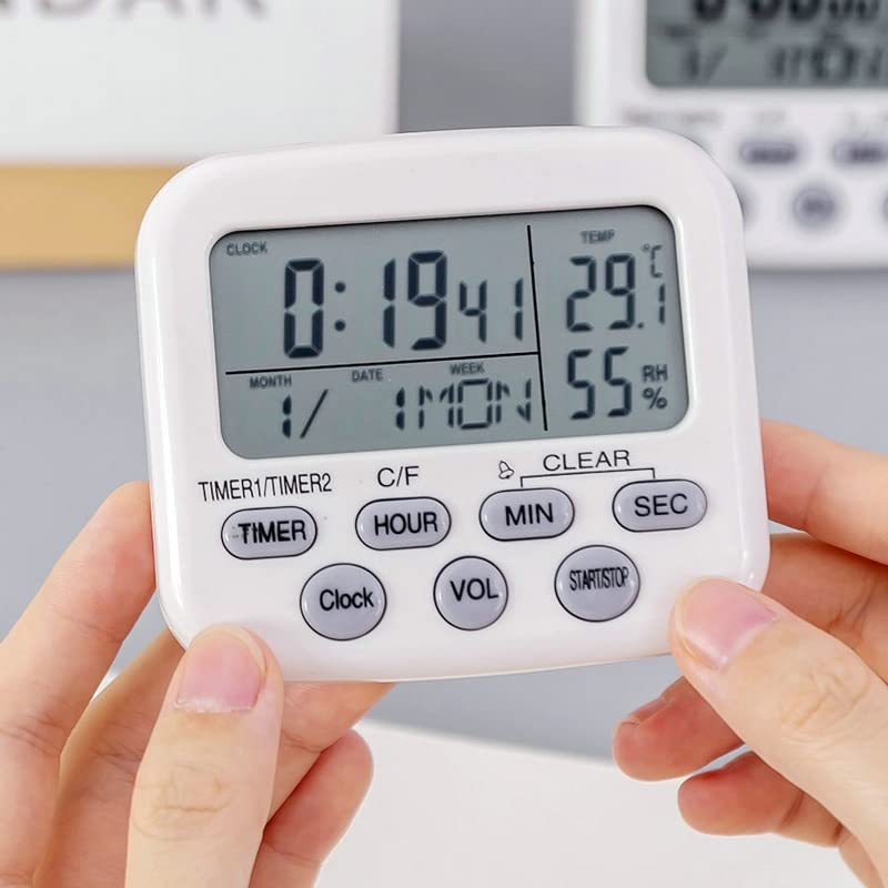 BERHUTJ Multifunction Timer/Thermometer/Hygrometer/Alarm Clock/Calendar Digital Electronic for Kitchen and Study