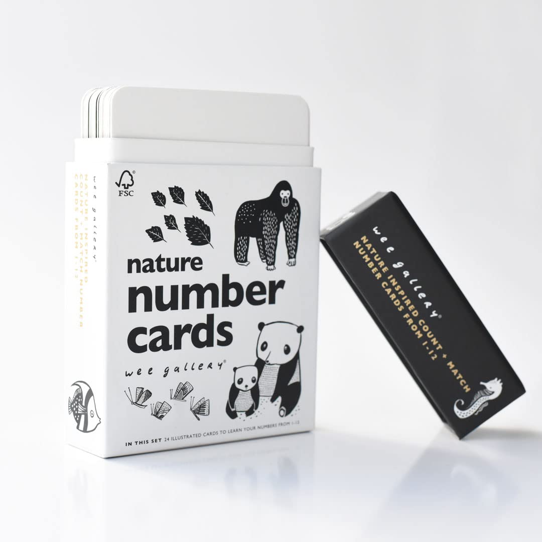 Wee Gallery Bamboo Numbers and Nature Number Cards Set - Educational Learning Toys for Baby, Toddler, Preschool Kids - Wooden Numbers and Animal Contrast Flashcards to Stimulate Early Development