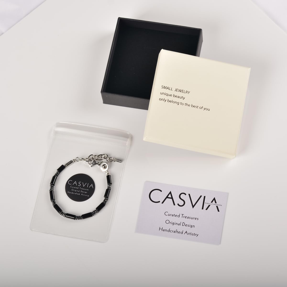 Casvia Midnight Fusion Men's Beaded Bracelet, Handcrafted Black Onyx & Hematite, Adjustable Dual-Clasp 6.89–8.8 Inches, Stackable Daily Wear, Birthday Gift for Men Dad Boyfriend