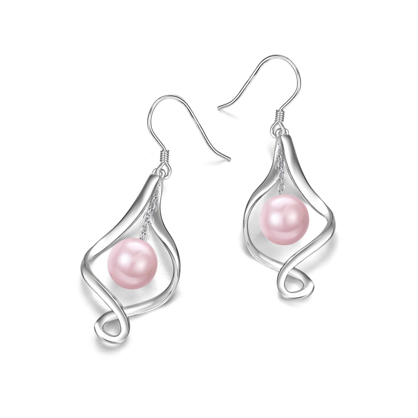 Pink Pearl Earrings Sterling Silver Twist Pearl Dangle Earrings Jewelry Gifts for Women