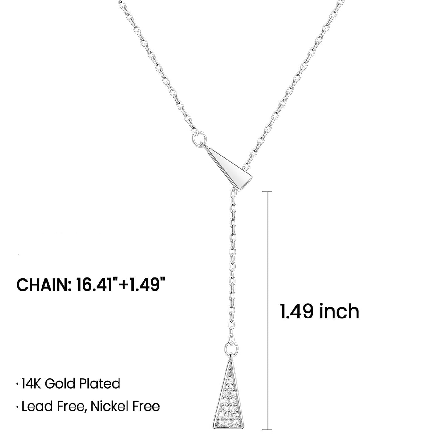 UTISUVIKO Triangle Necklace for Women, 925 Sterling Silver Dainty Geometric Shapes Necklace Triangle Cubic Zirconia Pendant Y shaped Drop Necklace Aesthetic Simple Mother's Day for Her