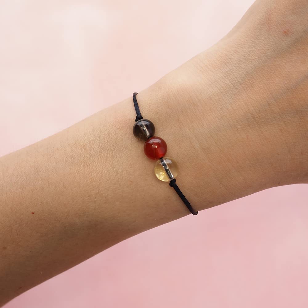 BOHO GARDEN Healing Crystal Bracelet for Good Luck - Spiritual Beaded Bracelet - 3 Real Natural Gem Stones, Adjustable 3-9.7” Rope - Gemstone Jewelry for Men, Women, Teens (13+) - 8mm Bead