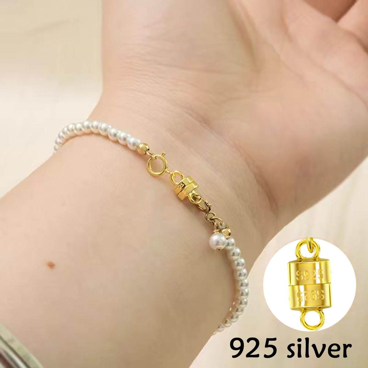 925 Silver Magnetic Necklace Clasps, Magnetic Necklace Clasps and Closures for Bracelet Necklace Extender (4pcs Silver)