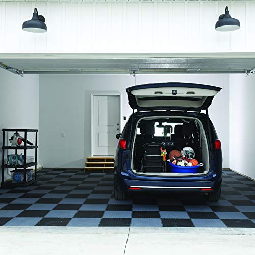 VersaTex Garage Floor 18 x 18 inch Square Plastic Raised Coin Interlocking Floor Tiles for Home Gym, Garage Flooring, Trade Show Flooring, Basement Tiles, 24 Pack (Black)