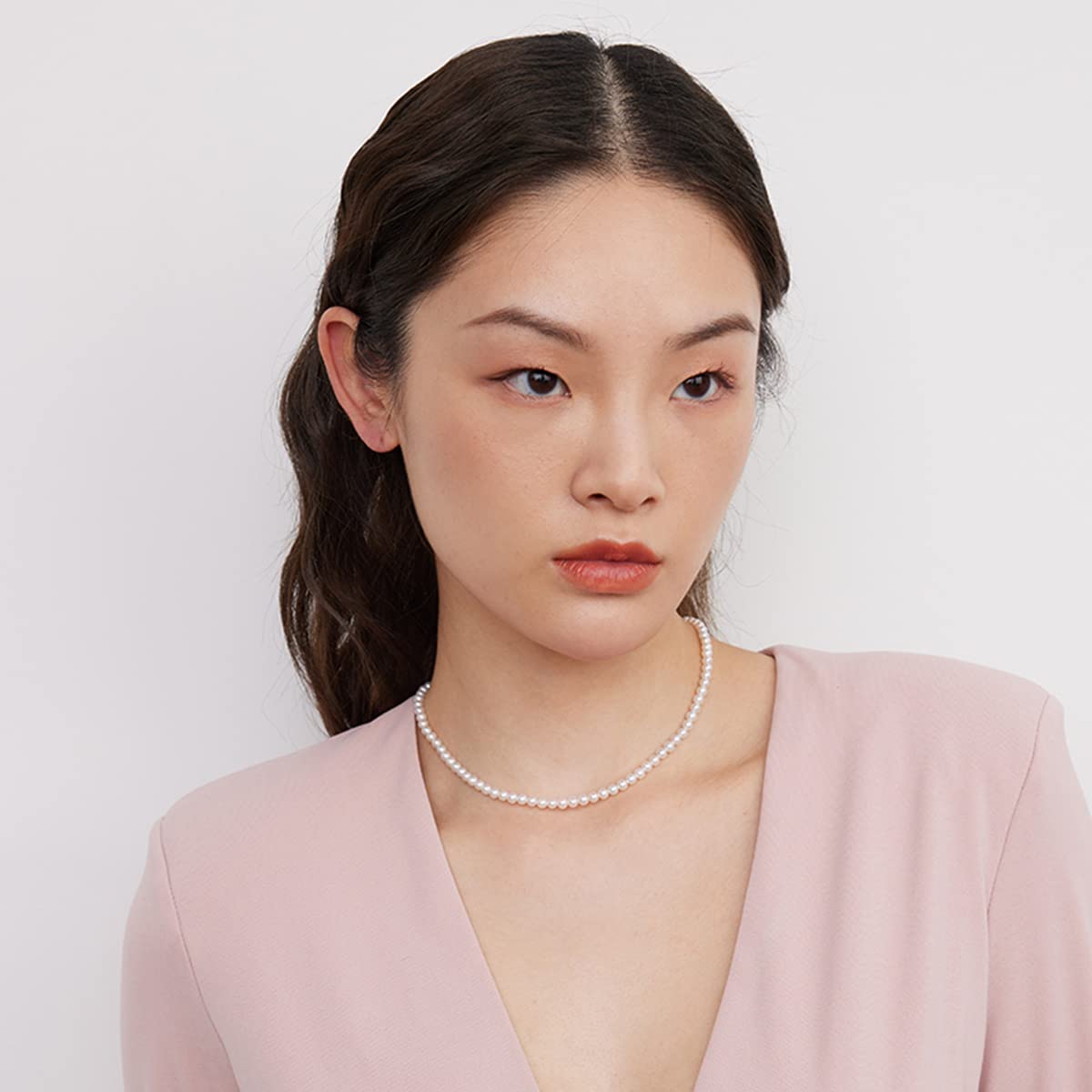 Aleasha 14" 4mm Pearl Choker for Women Faux Small White Pearl Strand Necklace Jewelry Gifts