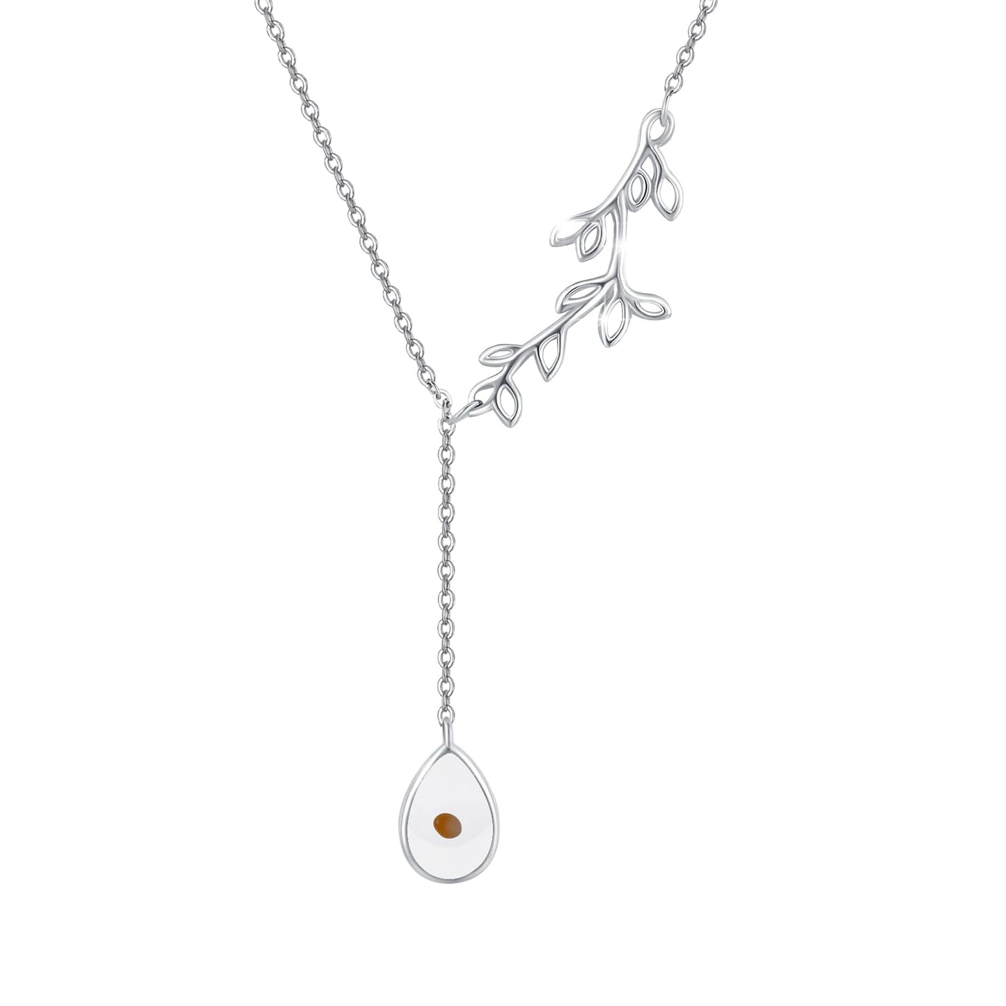 Silikepa Leaf Necklace for Women 925 Sterling Silver Leaf Pendant Y Necklace with Mustard seeds Jewelry Gifts for Women