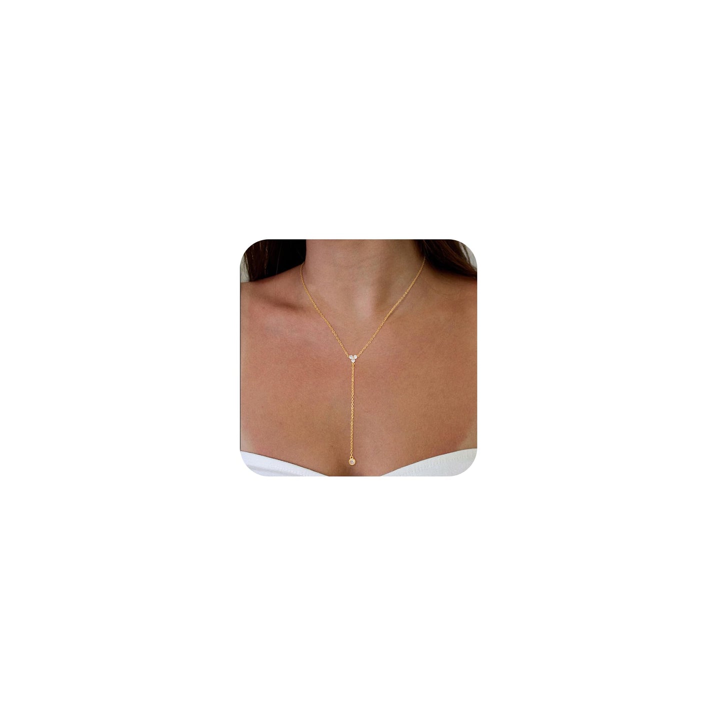 JIKASI Lariat Long Necklaces for Women Trendy Gold Layered Y-Shaped Necklace Dainty Drop Dangle Chain Simple CZ Necklaces Wedding Jewelry Gifts for Woman