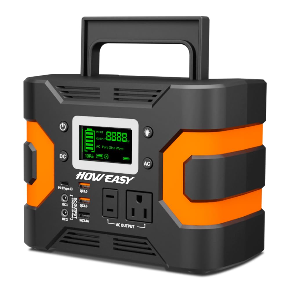 HOWEASY Portable Power Station 300W, 236Wh Solar Generator with Pure Sine Wave 110V AC Output, Backup Lithium Battery with LED Light for Outdoor Camping Travel Home Blackout