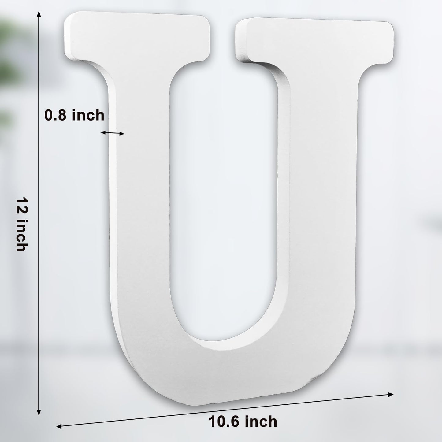 AOCEAN 12 Inch White Big Wood Letters Unfinished Wooden Letters for Wall Decor Decorative Standing Letters Slices Sign Board Decoration for Craft Home Party Projects (U)