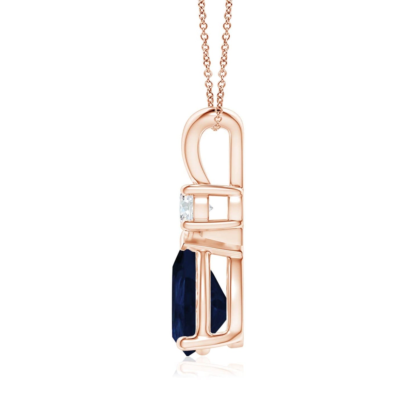 Angara Natural Blue Sapphire Solitaire Pendant for Women | Prong-Set Blue Sapphire Teardrop V-Bale Pendant with Diamond in Rose Gold | September Birthday, Gemstone Jewelry Gift | A | 6x4mm