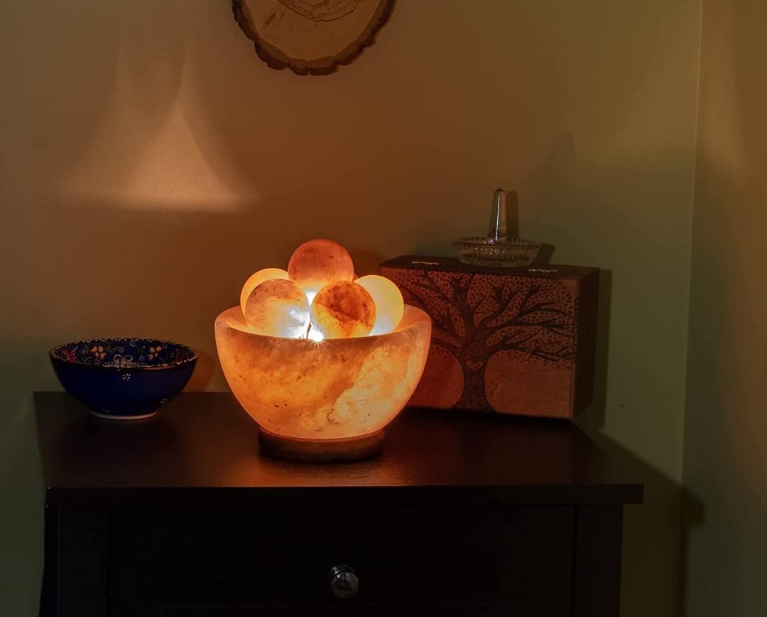 Kirit Gemstones Himalayan Rock Salt lamp for Positive Energy | Himalayan Salt Lamp Original (Fire Bowl with 6 Massage Ball)