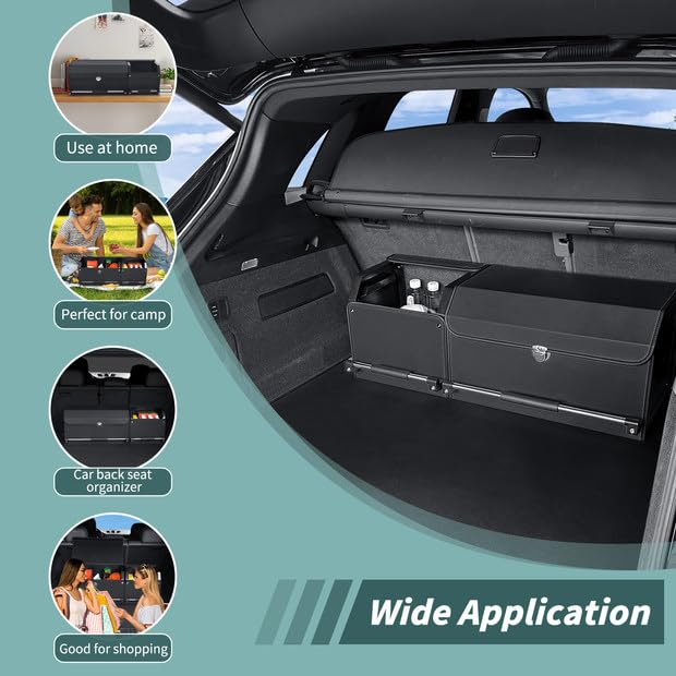XCF Car Trunk Organizer, Collapsible Leather Car Trunk Storage Organizer with Lid and Sturdy Handle Car Organizer and Storage for SUV, Truck, Sedan (Black, 36.2 x 11.4 x 12.2in)
