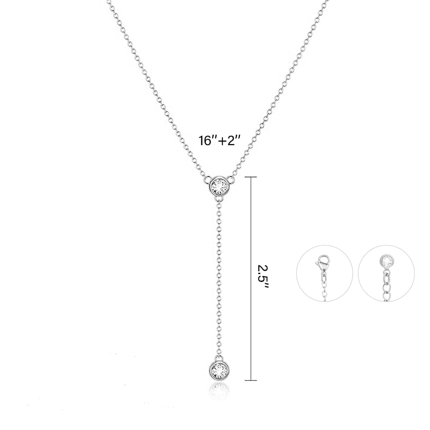 Airmb Lariat Silver Necklace for Women, Dainty Long Necklace Silver Y-Shaped Pendant Necklaces Trendy Chain CZ Drop Necklaces Jewelry for Women Gifts