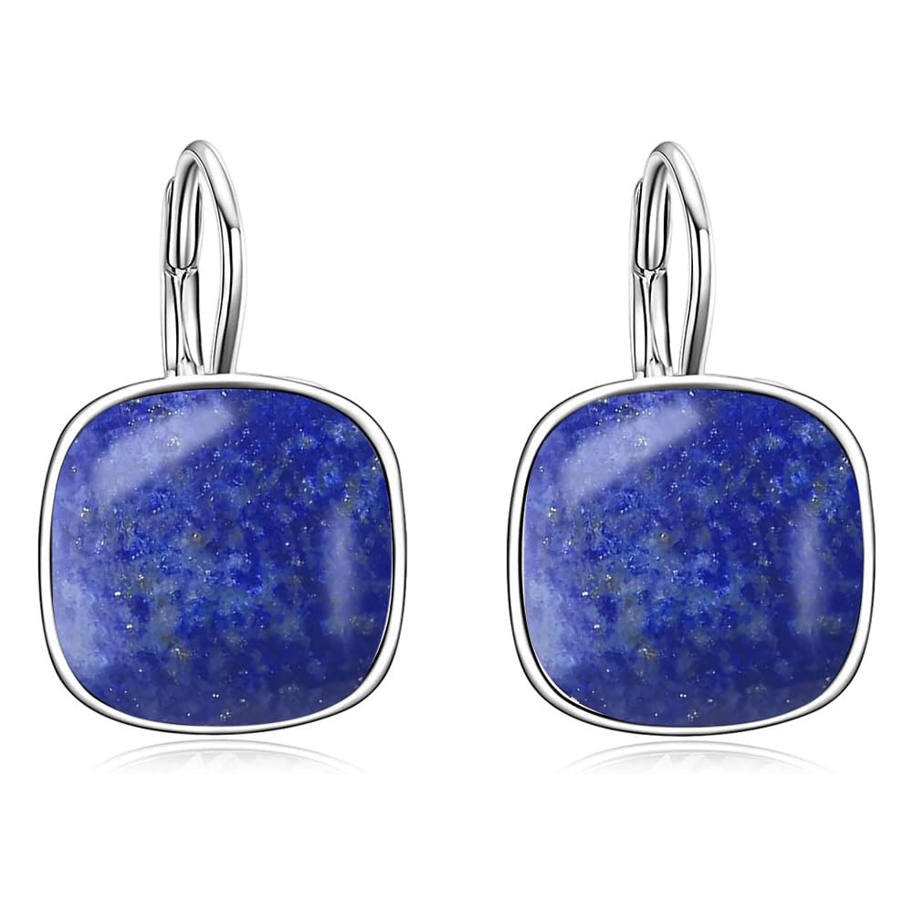 AOBOCO Sterling Silver Leverback Earrings Embellished with Crystals from Austria, Hypoallergenic Cushion Cut Square Crystal Earrings, Fine Anniversary Birthday Jewelry Gifts for Women (lapis)
