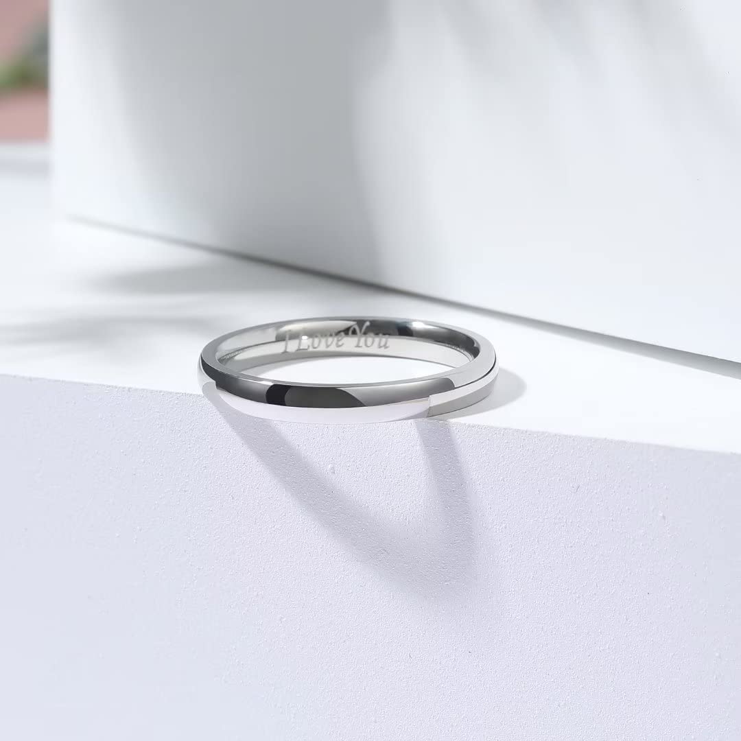 King Will 316L Stainless Steel Wedding Band for Men Women-3mm Width Sliver Plated Wedding Ring Domed Style High Polished with Laser I Love You Comfort Fit Size 11