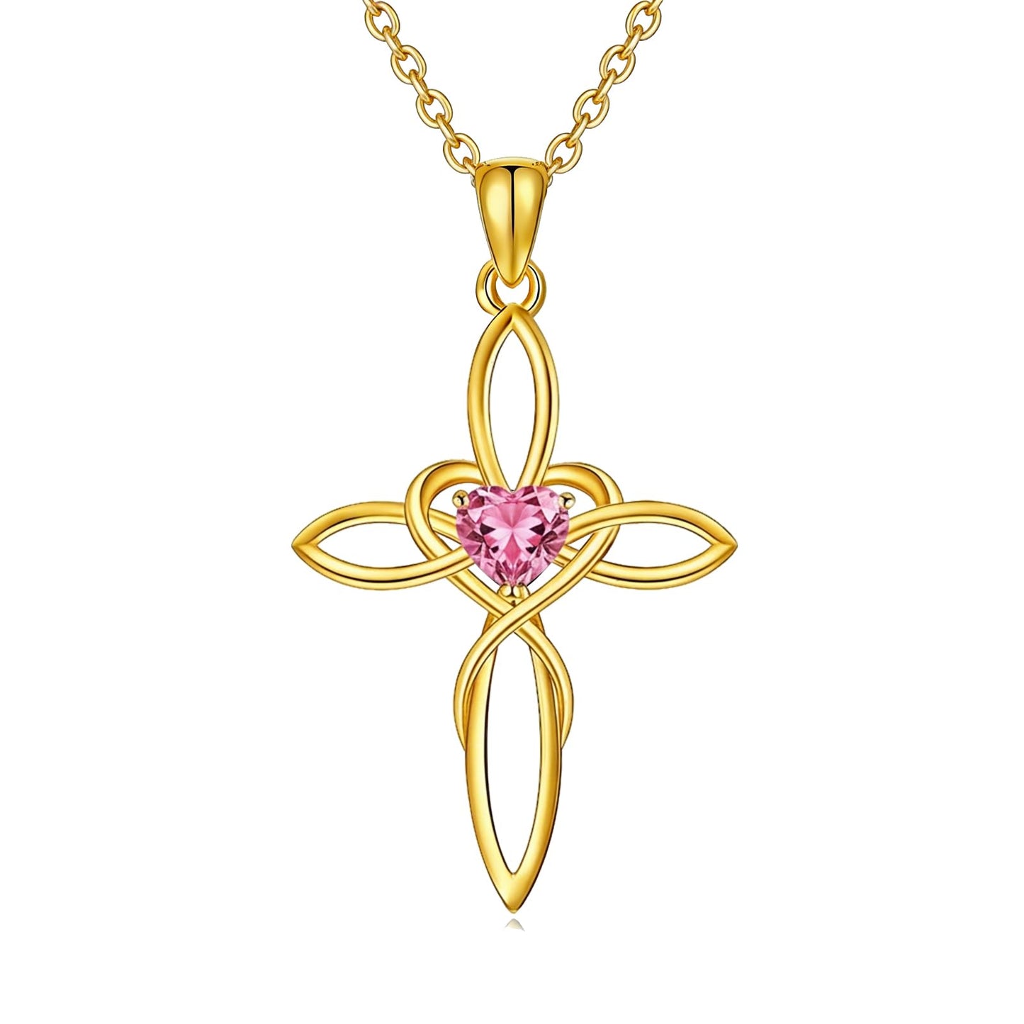 POIUY Celtic Knot Cross Birthstone Necklace for Women Irish Infinity Heart Pendant Cross Jewelry Baptism Faith Anniversary Valentines Birthday Mothers Day Gifts for Mom Wife Her
