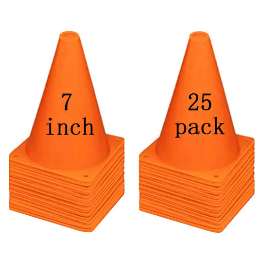 YOQXHY Soccer Cones (7 Inch 25 Pack), Agility Training Sports Cone Plastic with Carry Bag for Football Basketball Drills Field Markers, (Orange)