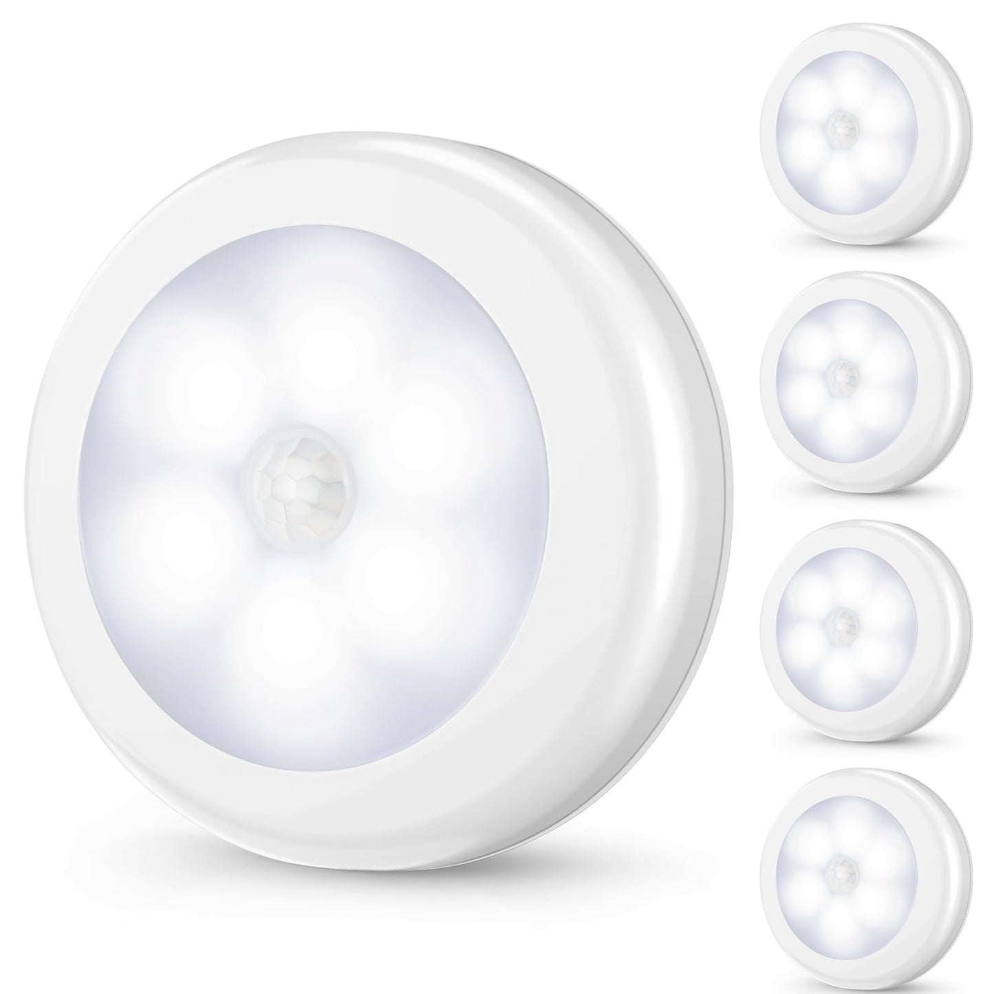 Mlambert 4 Pack Motion Sensor LED Night Light, Cordless Battery-Powered Stick-on Magnet Closet Lights, Safe Lights for Stairs, Cabinet, Cool White